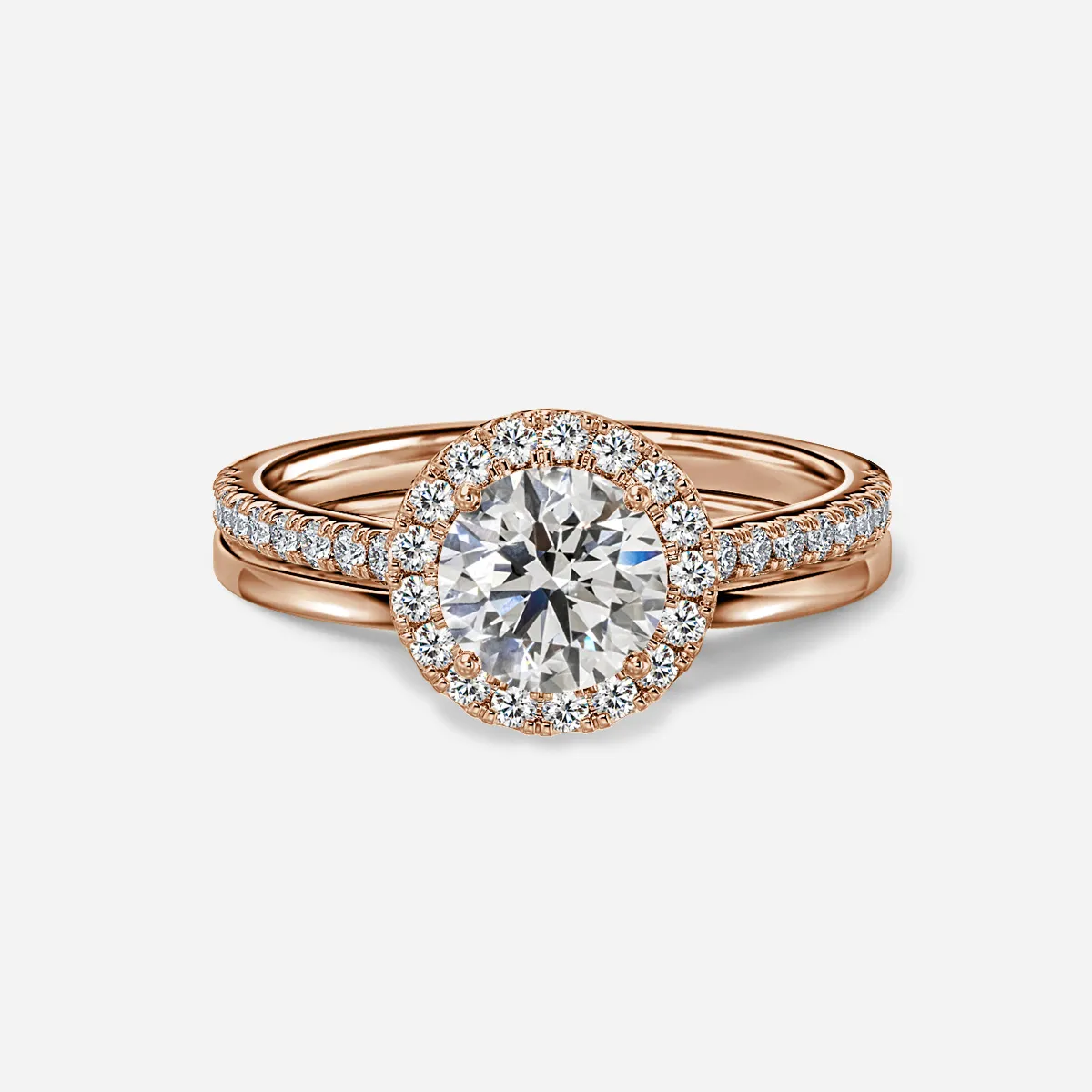 1.0 CT Round Cut Moissanite Halo & Pave Bridal Ring Set
