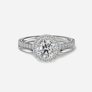 1.0 CT Round Cut Moissanite Halo & Pave Bridal Ring Set