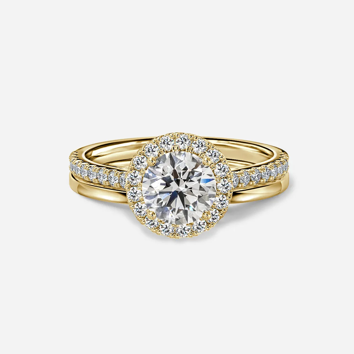 1.0 CT Round Cut Moissanite Halo & Pave Bridal Ring Set