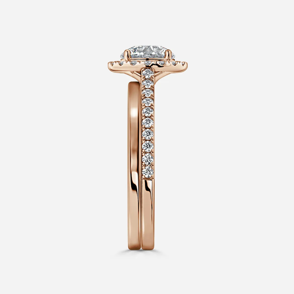 1.0 CT Round Cut Moissanite Halo & Pave Bridal Ring Set
