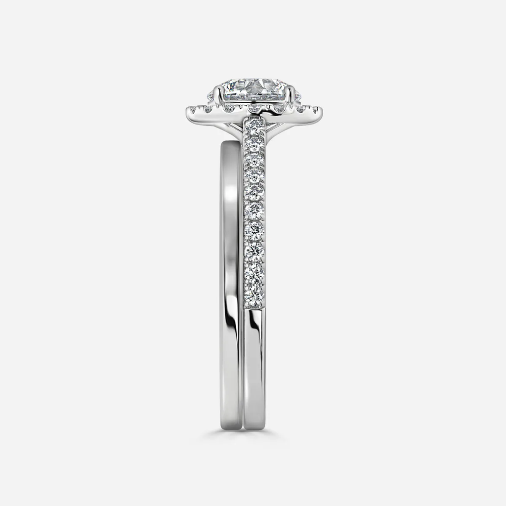 1.0 CT Round Cut Moissanite Halo & Pave Bridal Ring Set