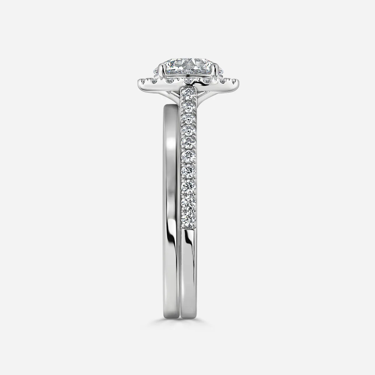 1.0 CT Round Cut Moissanite Halo & Pave Bridal Ring Set