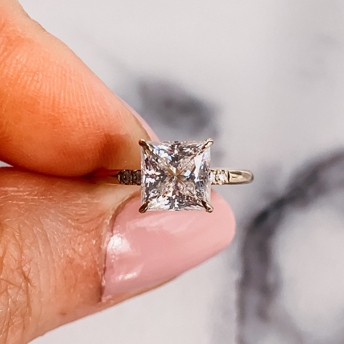 3.0 CT Princess Moissanite Solitaire Hidden Halo Setting Engagement Ring