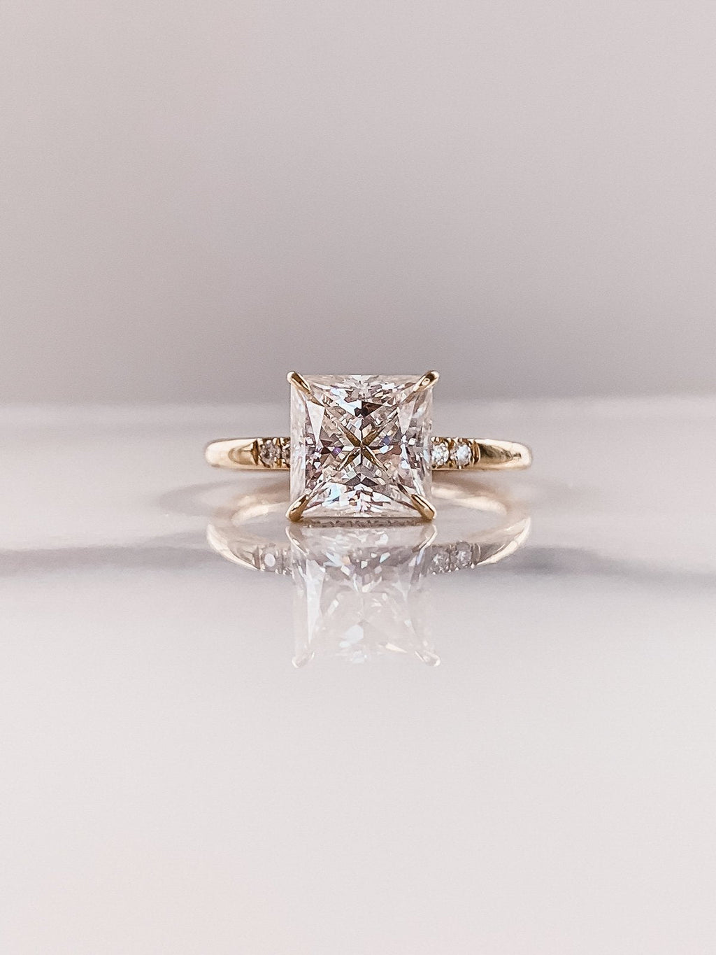 3.0 CT Princess Moissanite Solitaire Hidden Halo Setting Engagement Ring