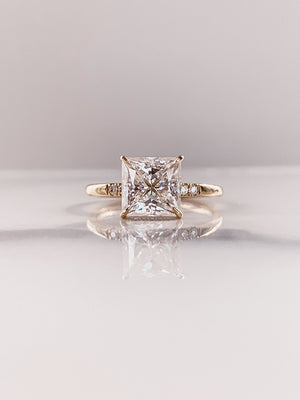 3.0 CT Princess Moissanite Solitaire Hidden Halo Setting Engagement Ring