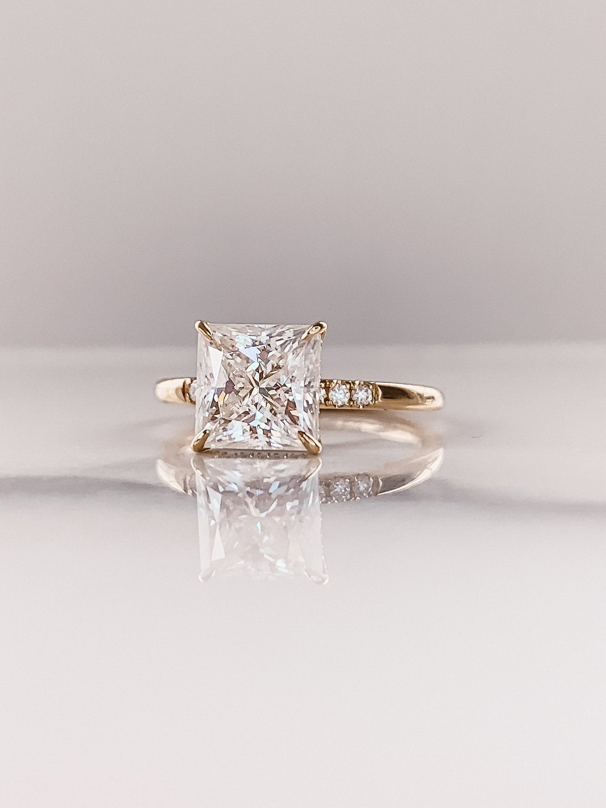 3.0 CT Princess Moissanite Solitaire Hidden Halo Setting Engagement Ring