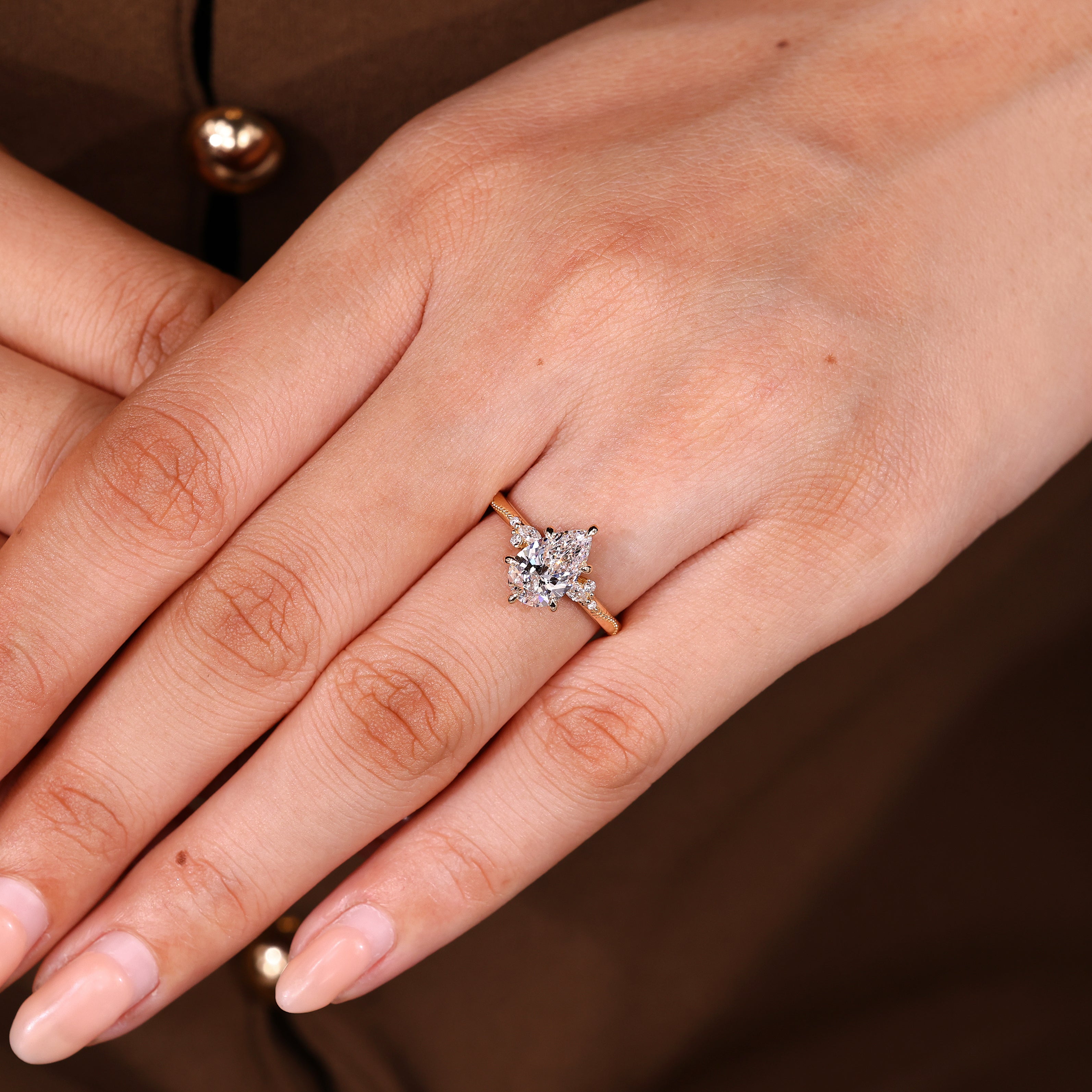 Pear Cut Engagement Ring With Side Stone In Vintage Style Secondary image