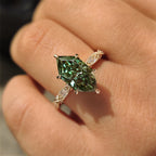 Green Dutch Marquise Engagement Ring with Milgrain Details