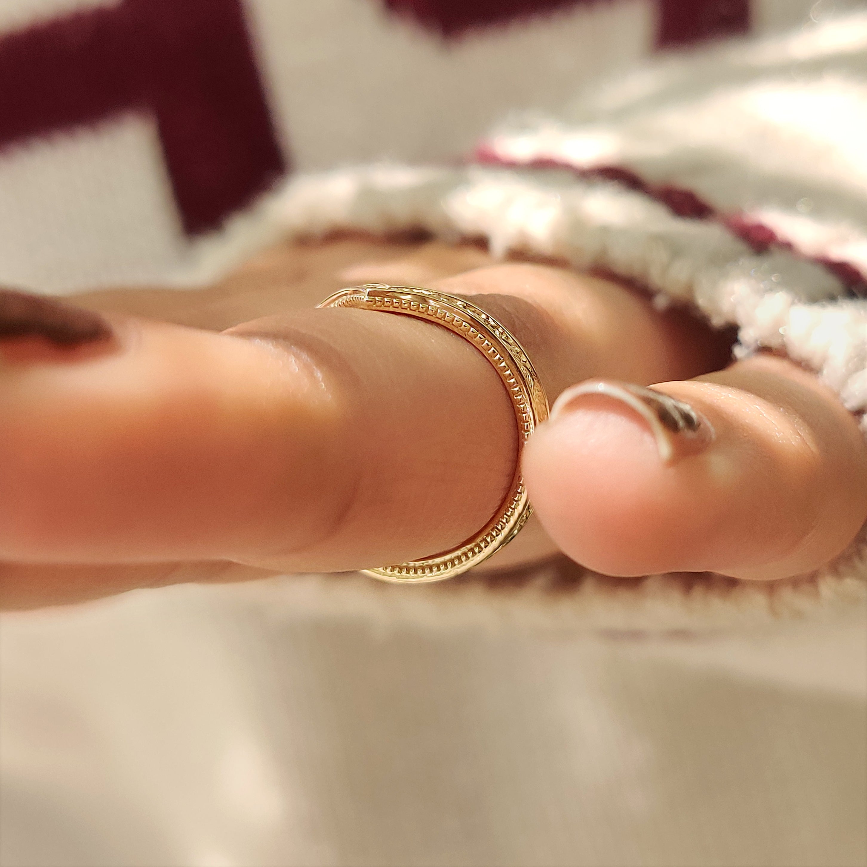 V Shape Art Deco Wedding Band In Milgrain Details