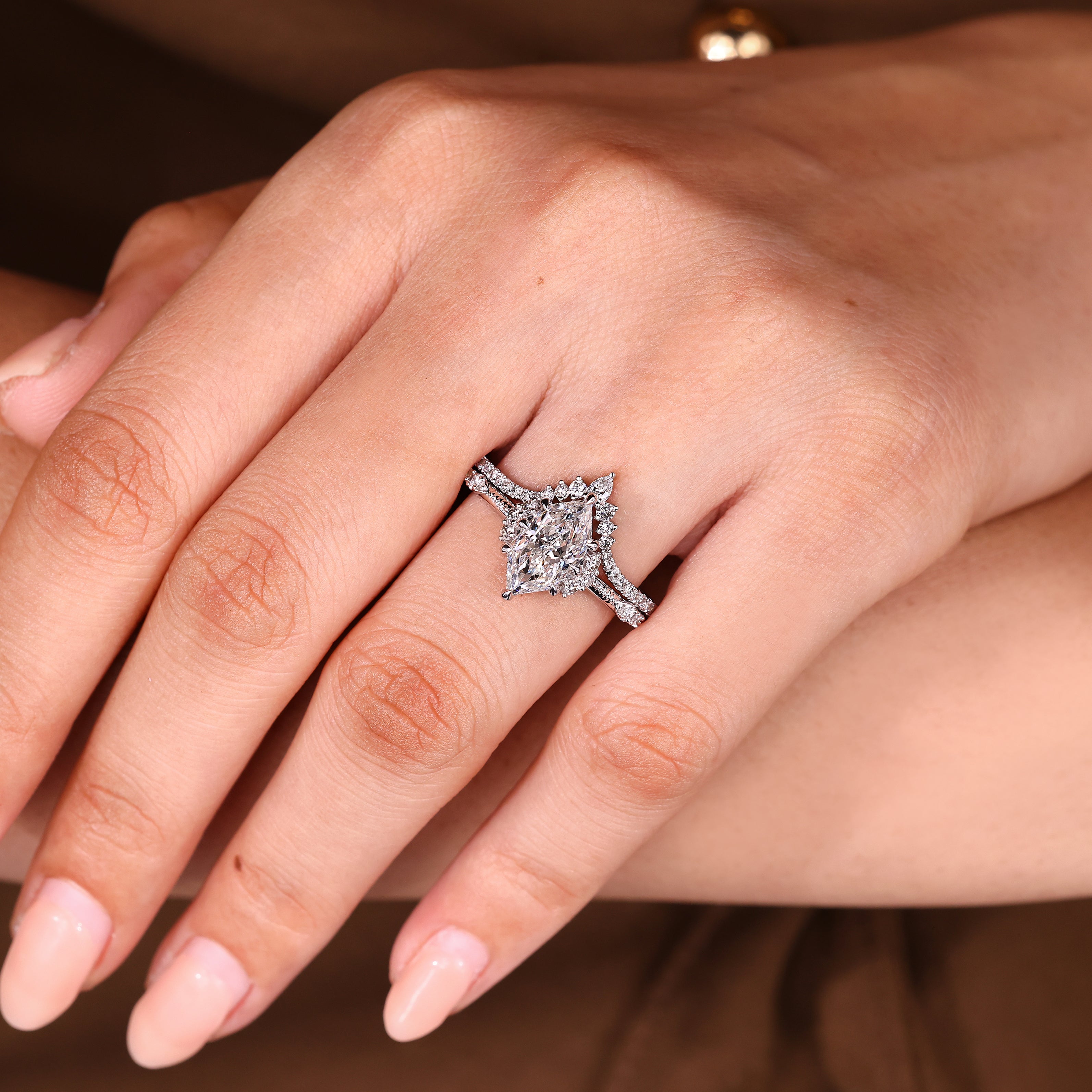Dutch Marquise Engagement Ring With Wedding Band In Stackable Style