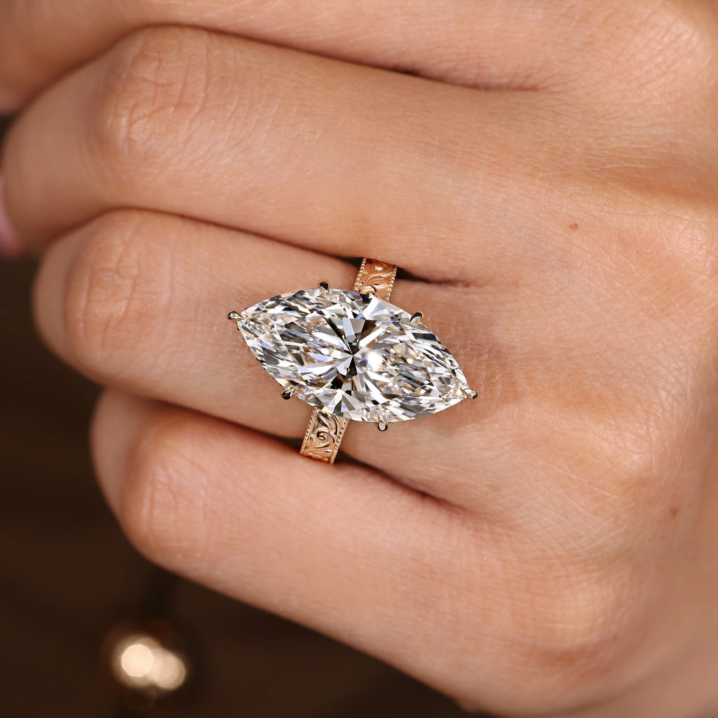 IGI Certified 10-12 Carat Marquise Diamond Ring in Solitaire Style