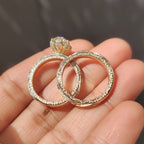 Oval Cut Ring with Eternity Band Vintage Bridal Set in Milgrain Details