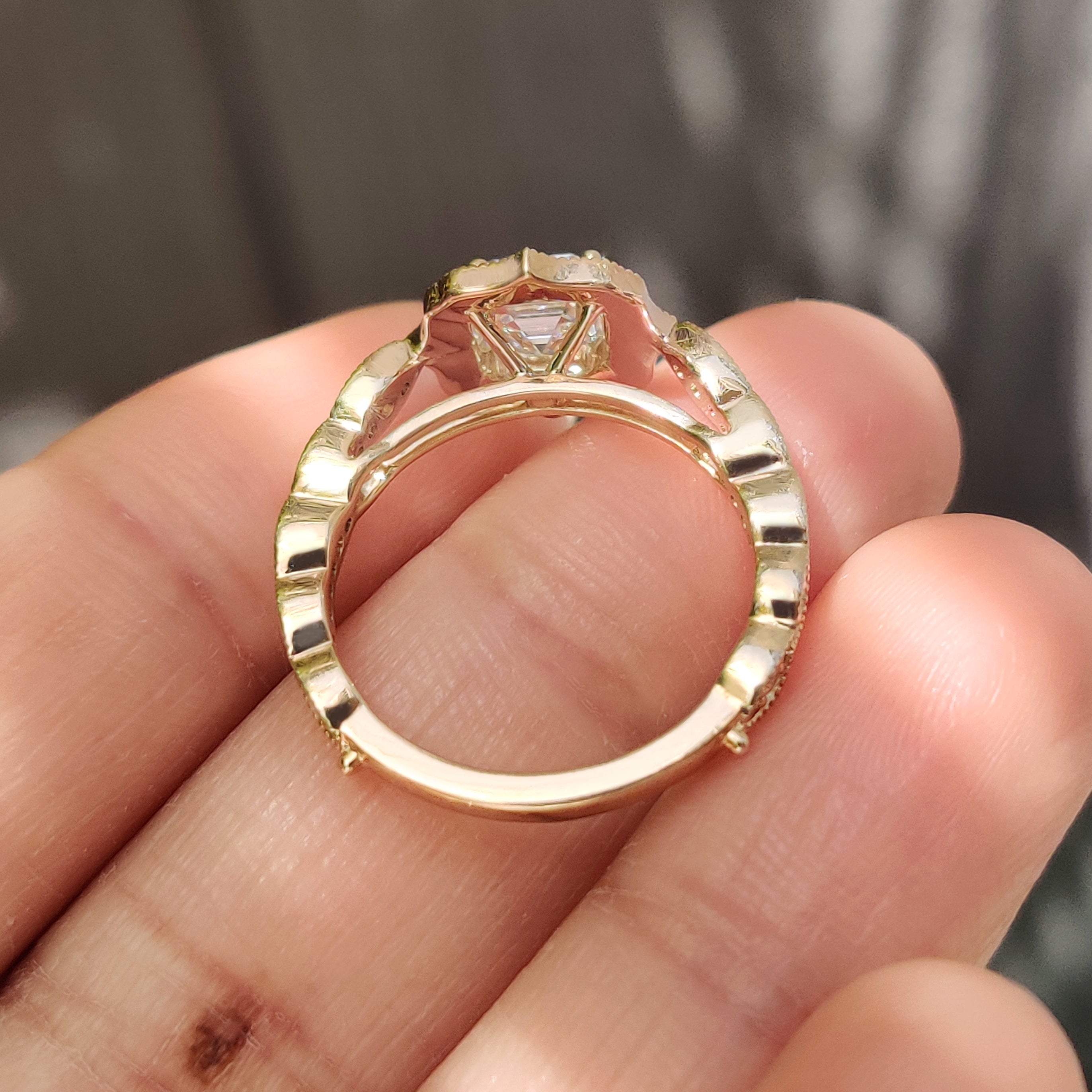 Vintage Style Asscher Cut Diamond Ring in Milgrain Details