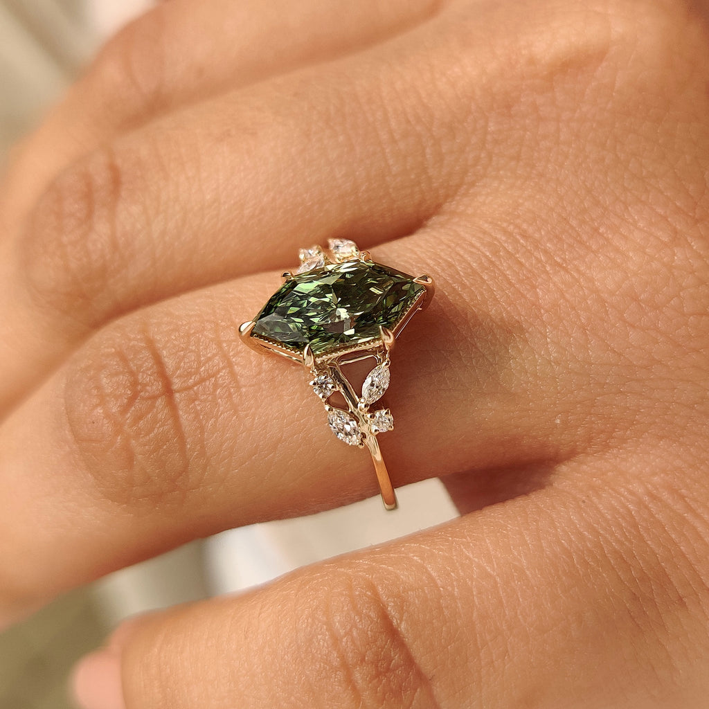 Nature Inspired Green Dutch Marquise Engagement Ring