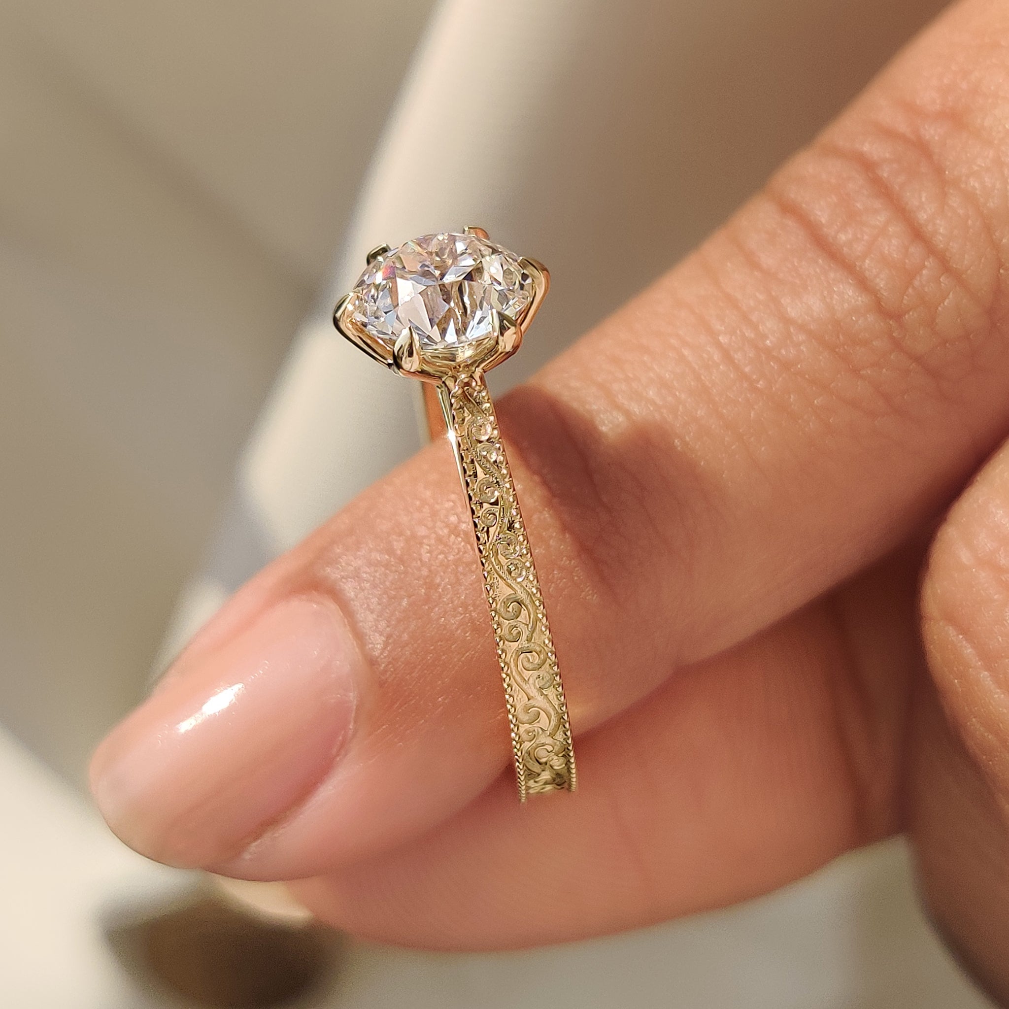 Old European Cut Round Diamond Ring in Solitaire Style