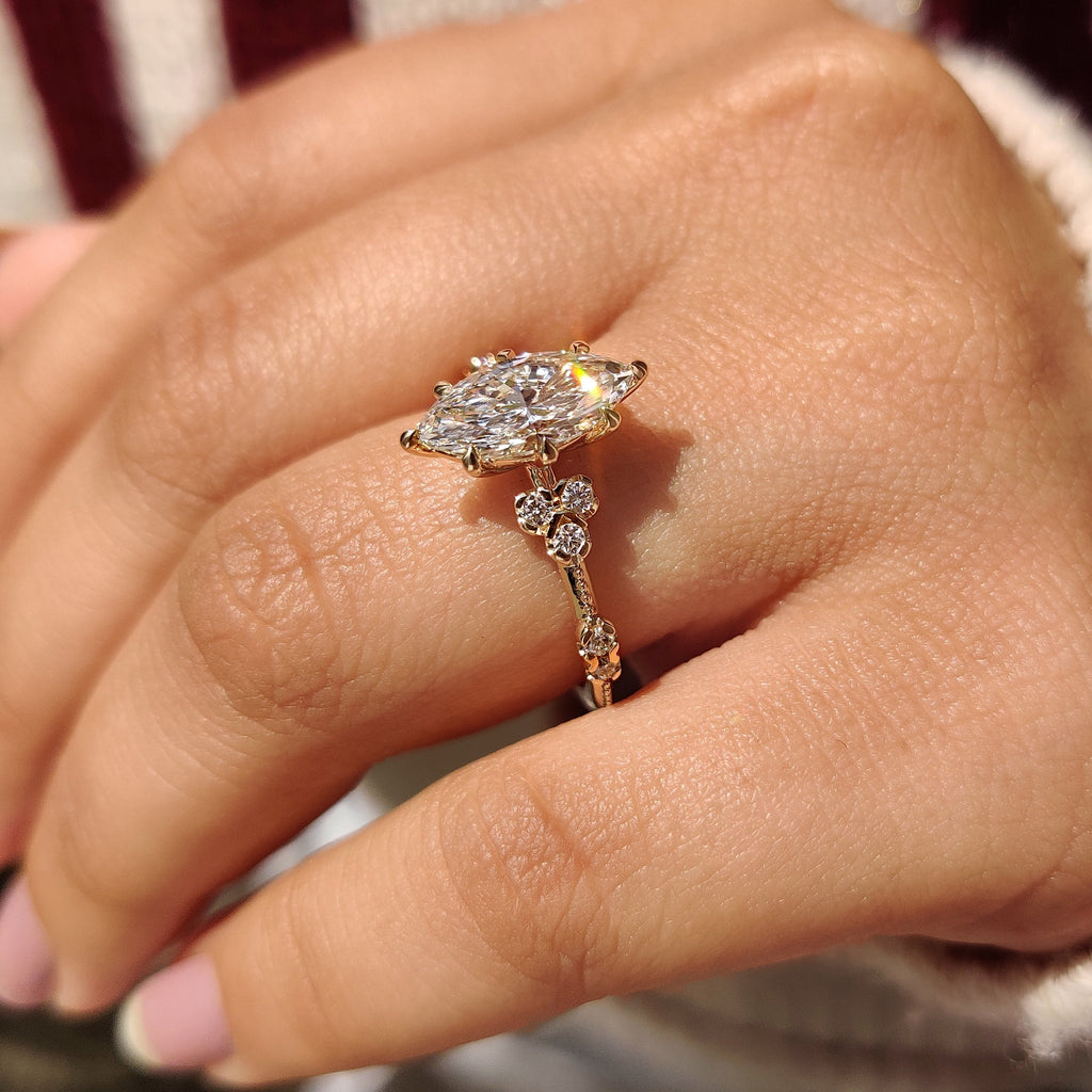 Vintage Style Marquise Lab Grown Diamond Ring with Milgrain Details