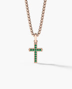 MINI CROSS Gold Pendant with 0.25ct Emeralds
