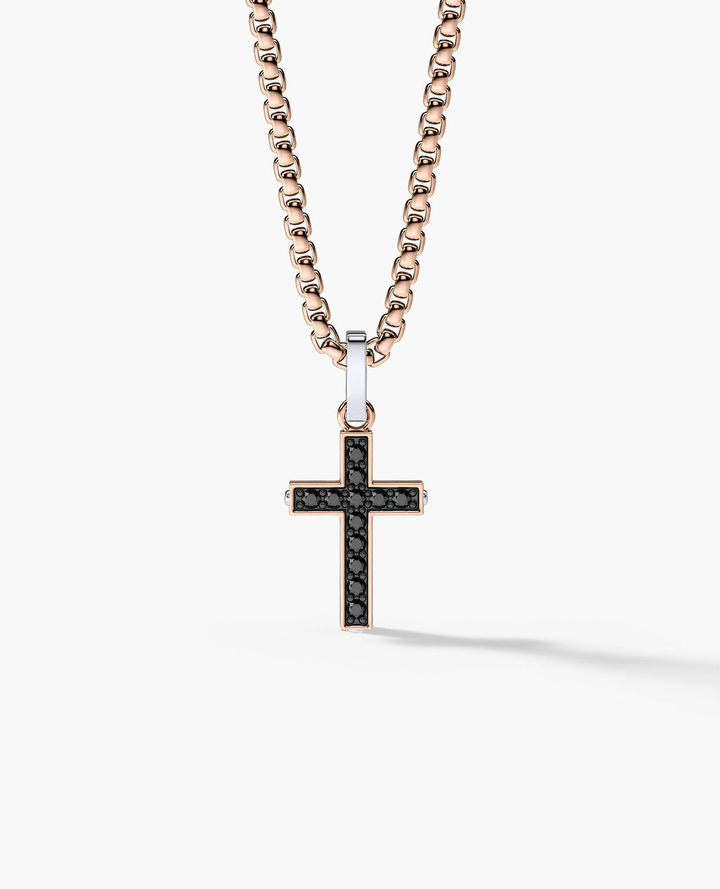 MINI CROSS Two-Tone Gold Pendant with 0.25ct Black Diamonds