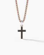 MINI CROSS Two-Tone Gold Pendant with 0.25ct Black Diamonds