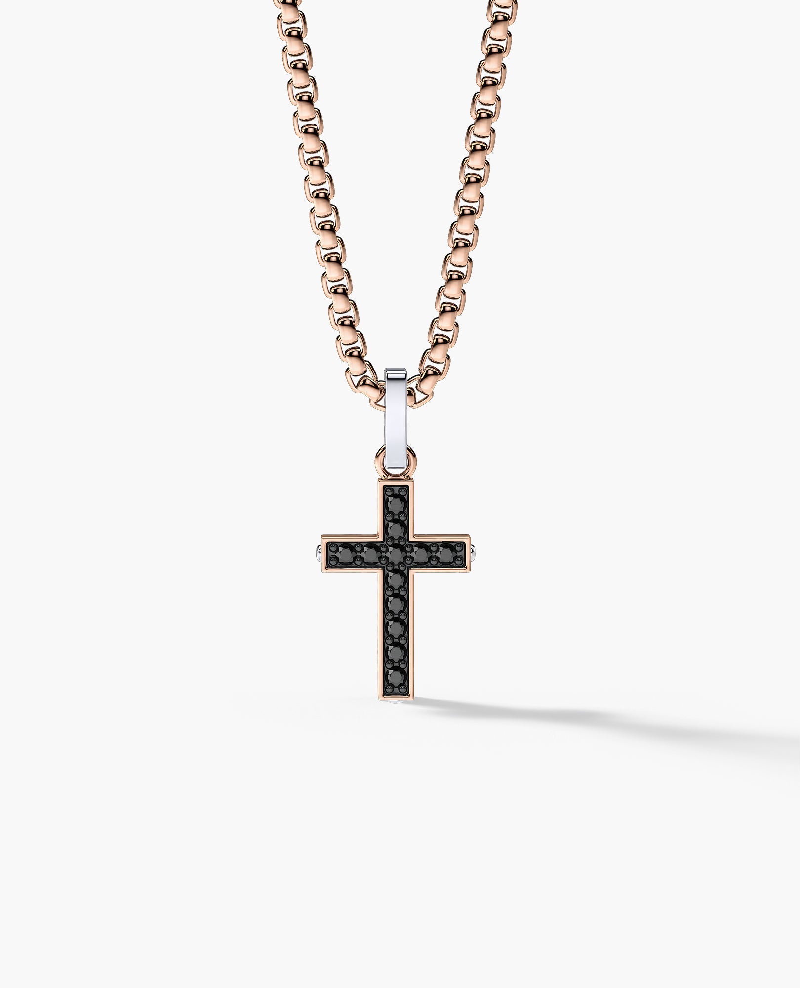 MINI CROSS Two-Tone Gold Pendant with 0.25ct Black Diamonds