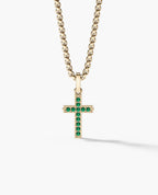 MINI CROSS Gold Pendant with 0.25ct Emeralds