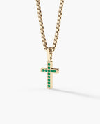 MINI CROSS Gold Pendant with 0.25ct Emeralds