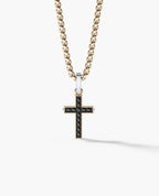 MINI CROSS Two-Tone Gold Pendant with 0.25ct Black Diamonds