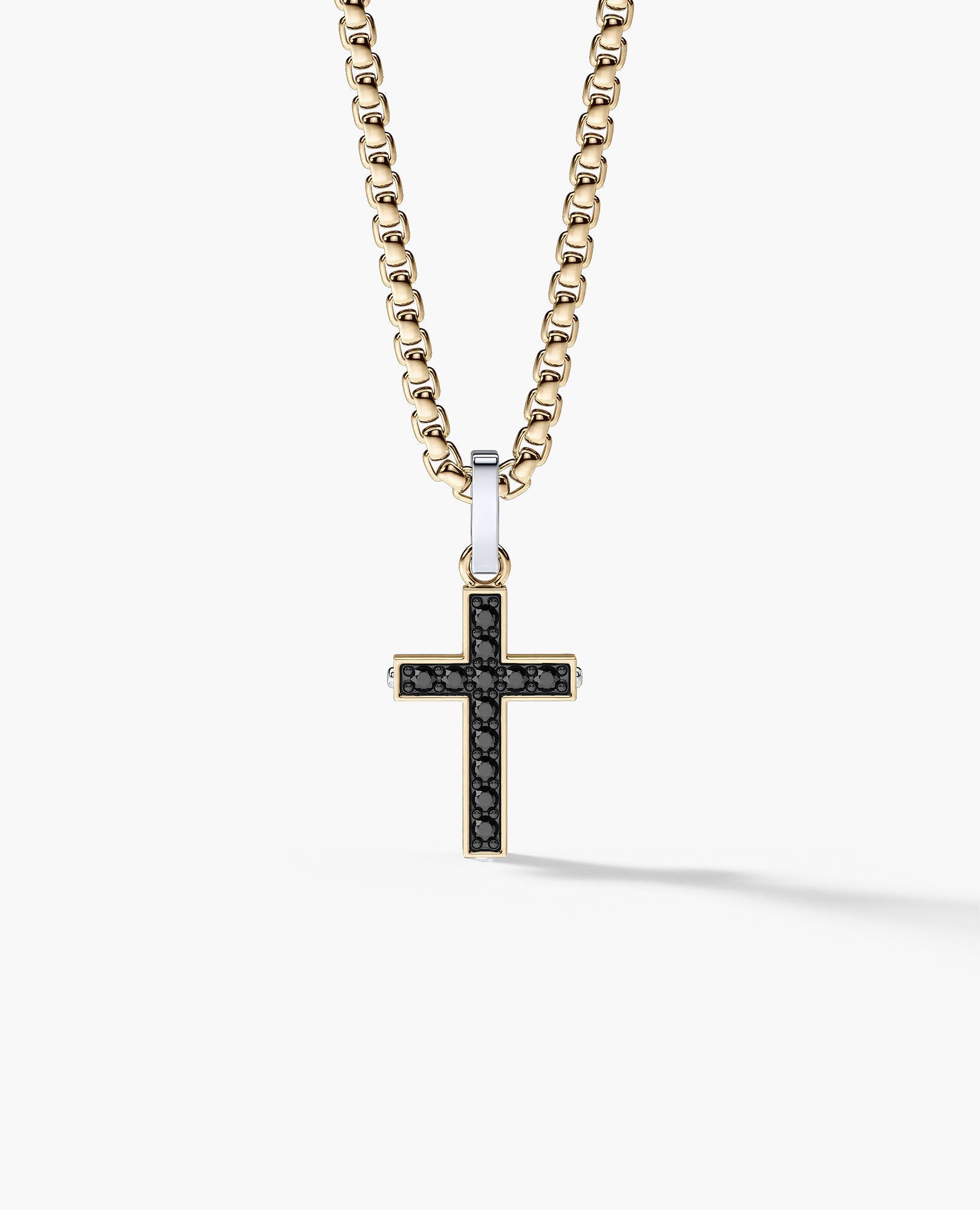 MINI CROSS Two-Tone Gold Pendant with 0.25ct Black Diamonds