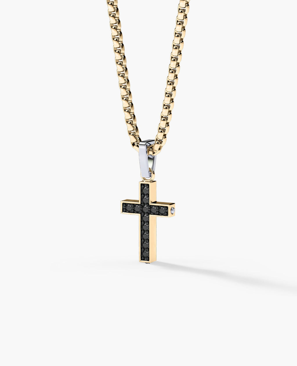 MINI CROSS Two-Tone Gold Pendant with 0.25ct Black Diamonds