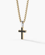 MINI CROSS Two-Tone Gold Pendant with 0.25ct Black Diamonds