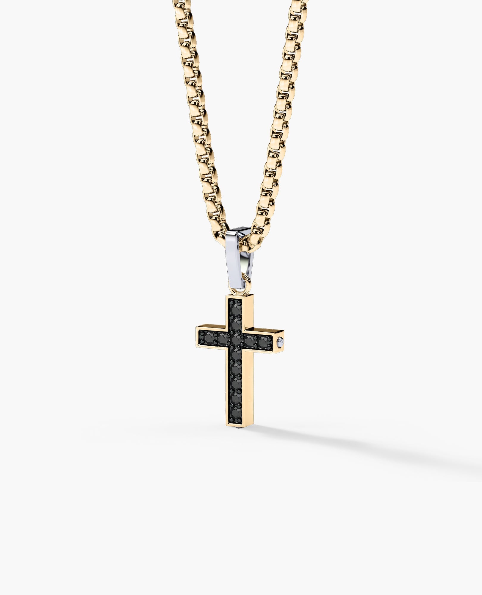 MINI CROSS Two-Tone Gold Pendant with 0.25ct Black Diamonds