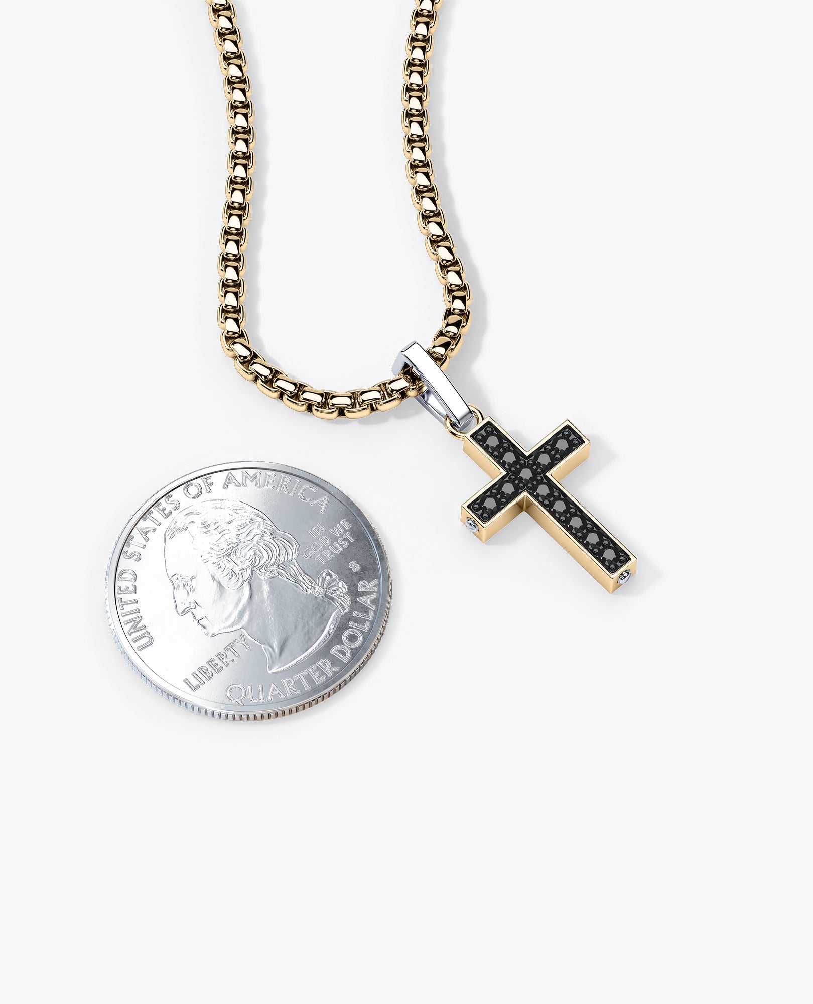 MINI CROSS Two-Tone Gold Pendant with 0.25ct Black Diamonds