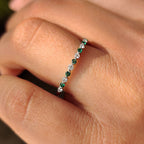 Half Eternity Band with Round Cut Diamond and Emerald Gemstone