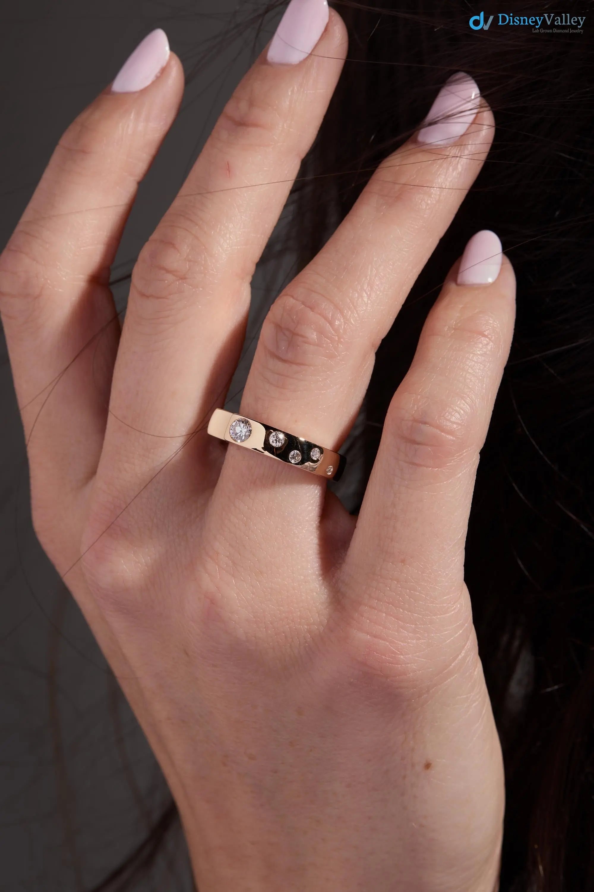 Modern Geometric Diamond Ring in 14K Yellow Gold, Sustainable Modern Bezel Set Band DisneyValley