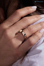Modern Geometric Diamond Ring in 14K Yellow Gold, Sustainable Modern Bezel Set Band DisneyValley