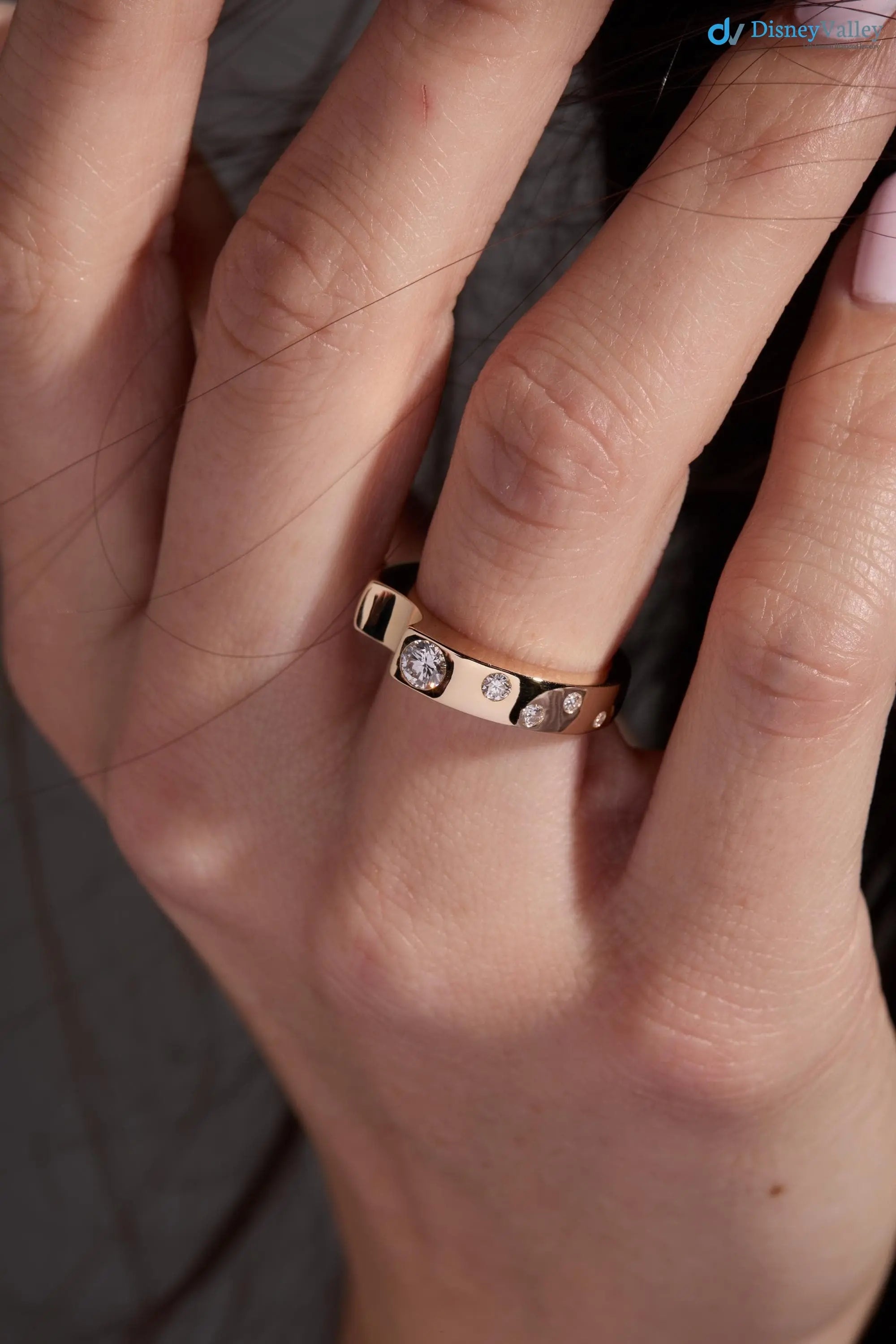 Modern Geometric Diamond Ring in 14K Yellow Gold, Sustainable Modern Bezel Set Band DisneyValley