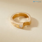 Modern Geometric Diamond Ring in 14K Yellow Gold, Sustainable Modern Bezel Set Band DisneyValley