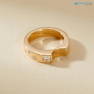 Modern Geometric Diamond Ring in 14K Yellow Gold, Sustainable Modern Bezel Set Band DisneyValley