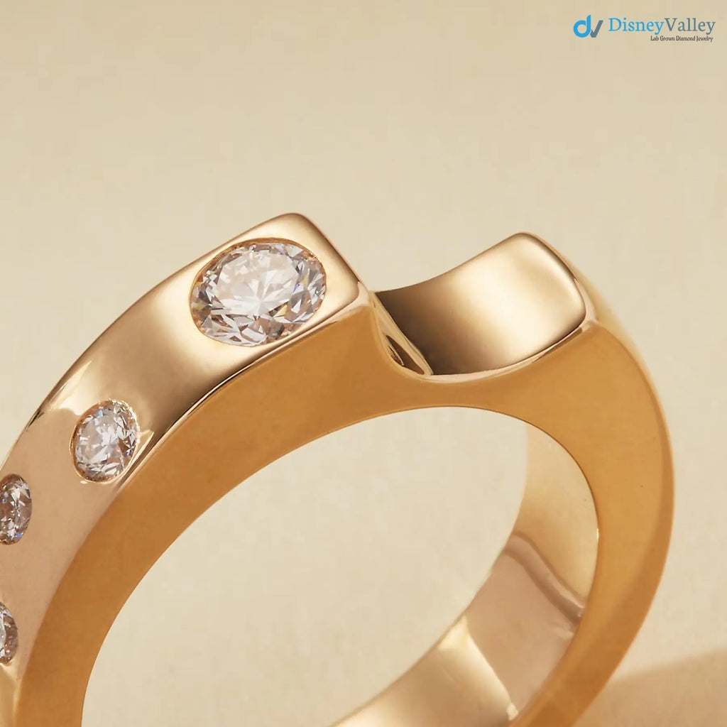 Modern Geometric Diamond Ring in Gold, Sustainable Modern Bezel Set Band DisneyValley