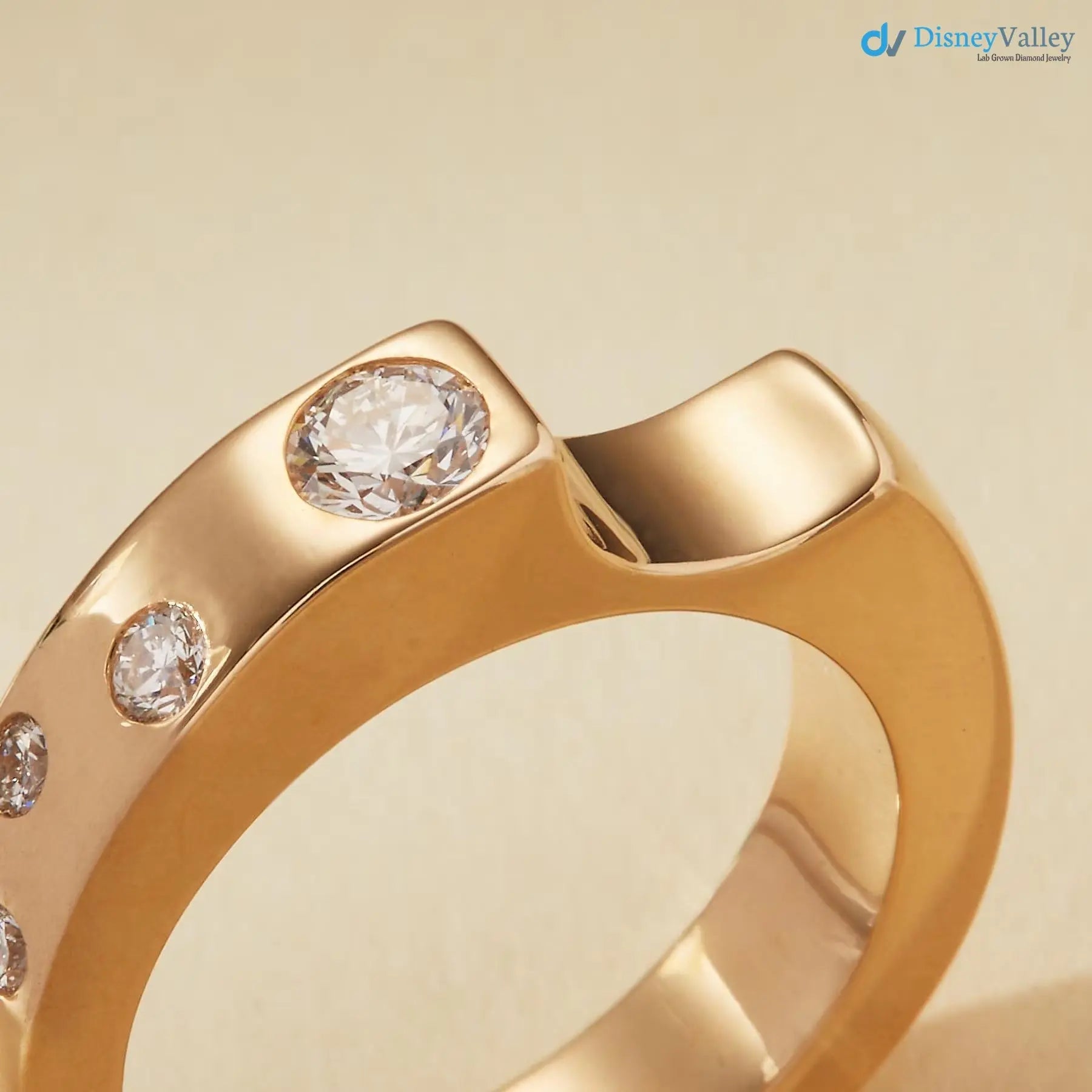 Modern Geometric Diamond Ring in Gold, Sustainable Modern Bezel Set Band DisneyValley