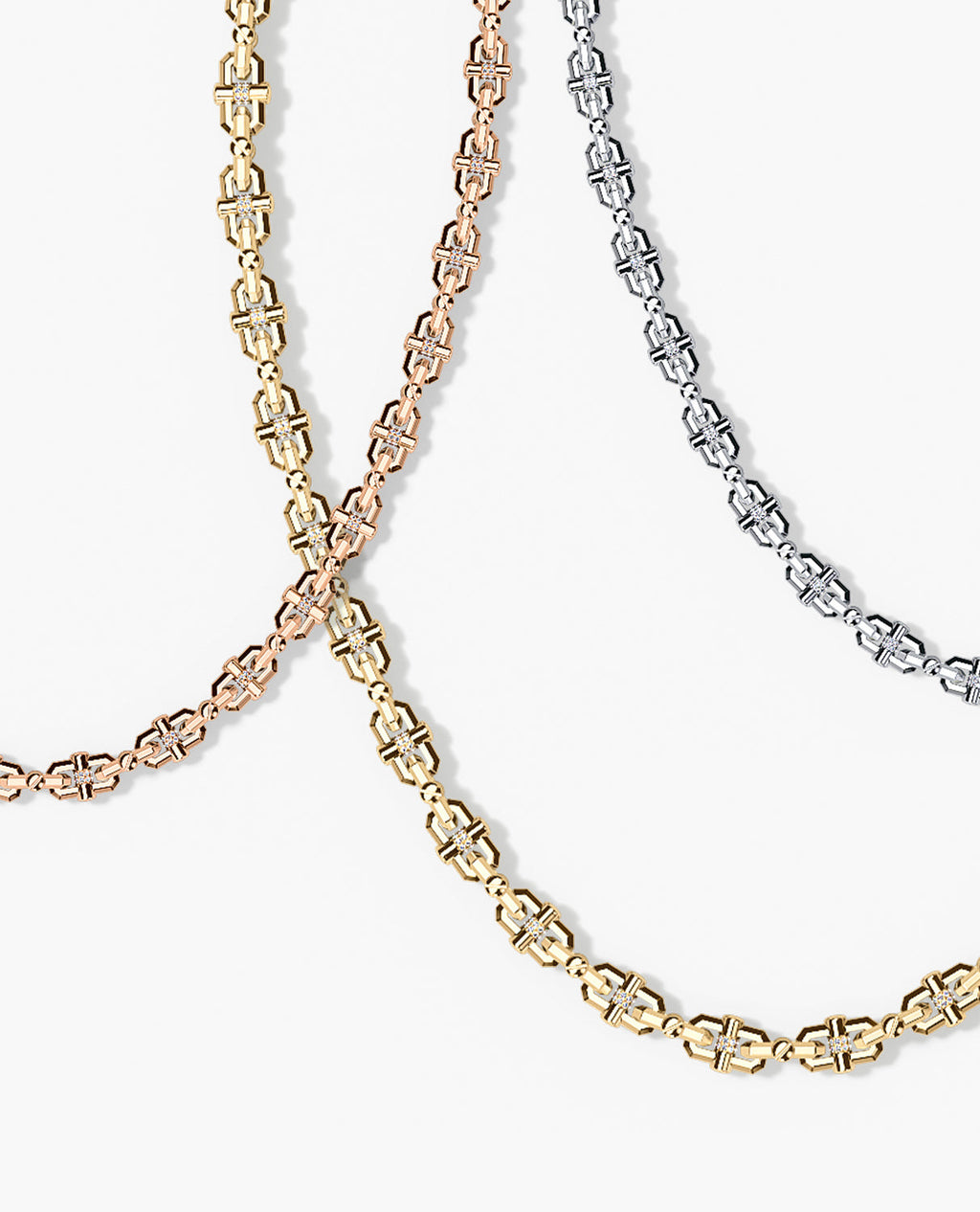 MOSS Link Gold Necklace with Diamonds - 9mm