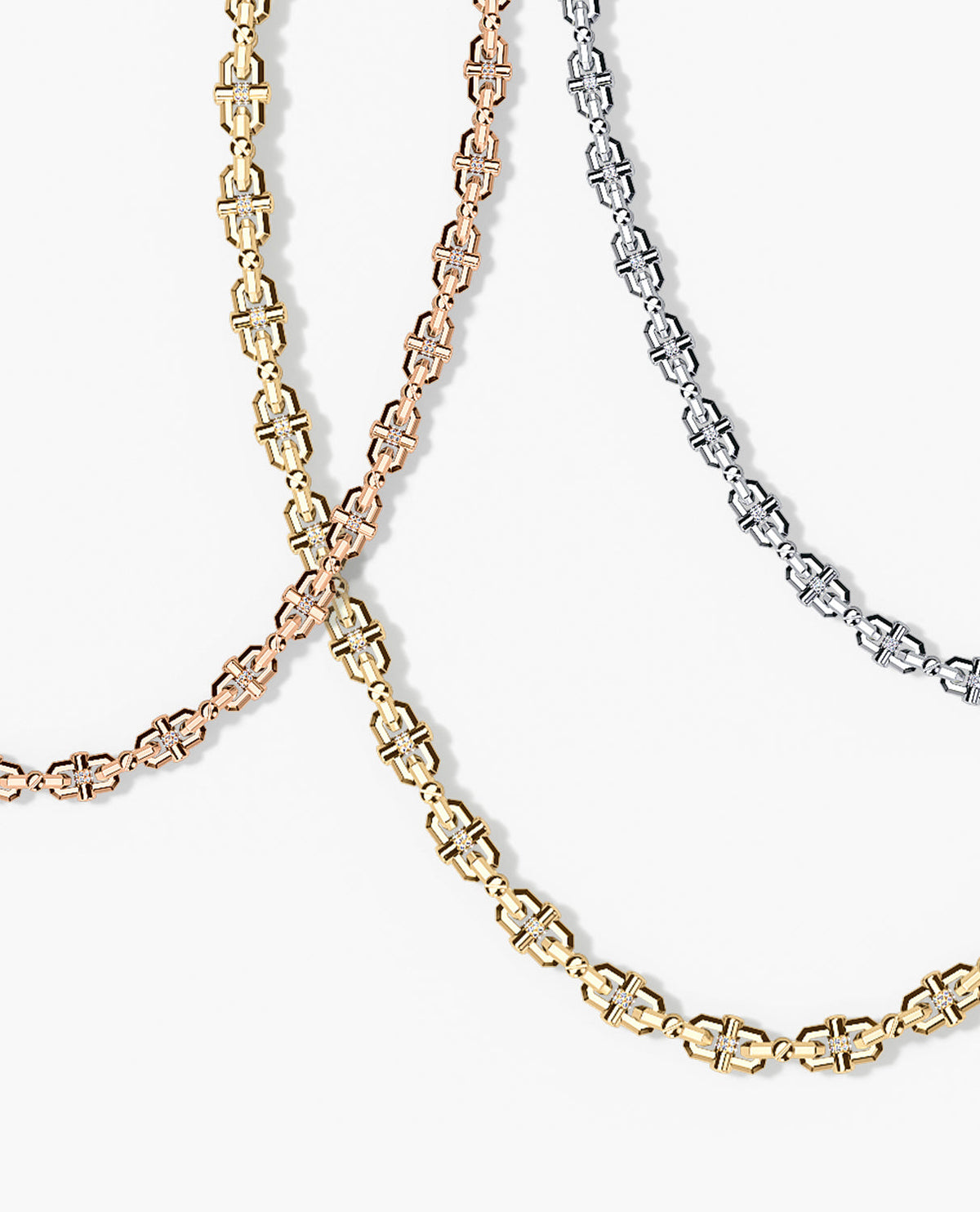 MOSS Link Gold Necklace with Diamonds - 9mm