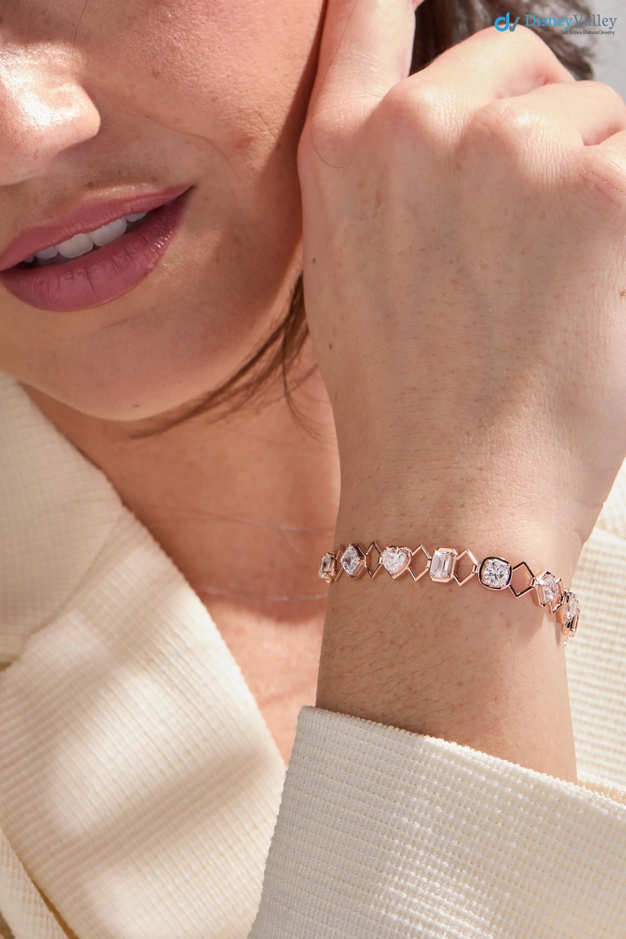 Multi-Shape Lab-Grown Diamond Heart and Emerald shaped bracelet - DisneyValley