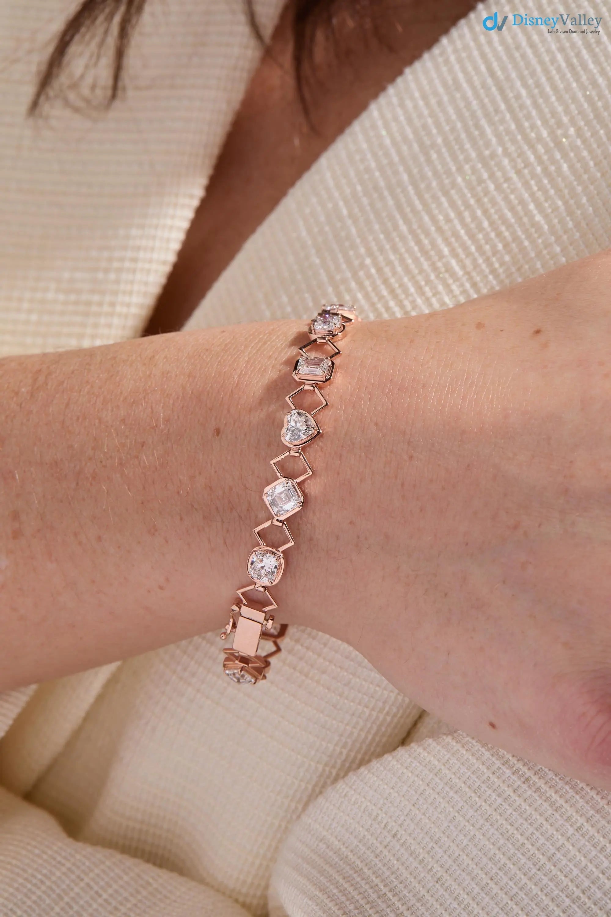Multi-Shape Lab-Grown Diamond Heart and Emerald shaped bracelet - DisneyValley