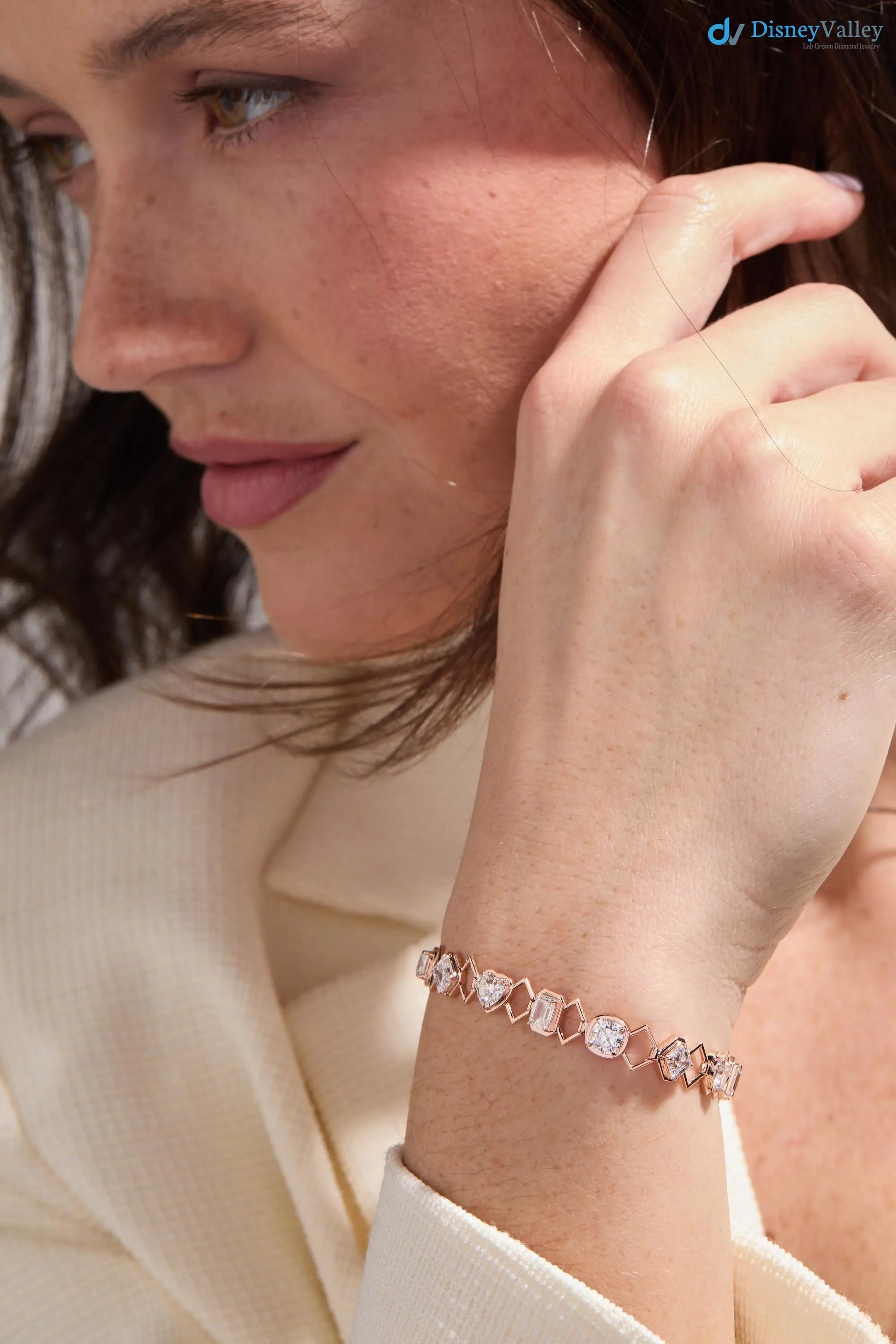 Multi-Shape Lab-Grown Diamond Heart and Emerald shaped bracelet - DisneyValley