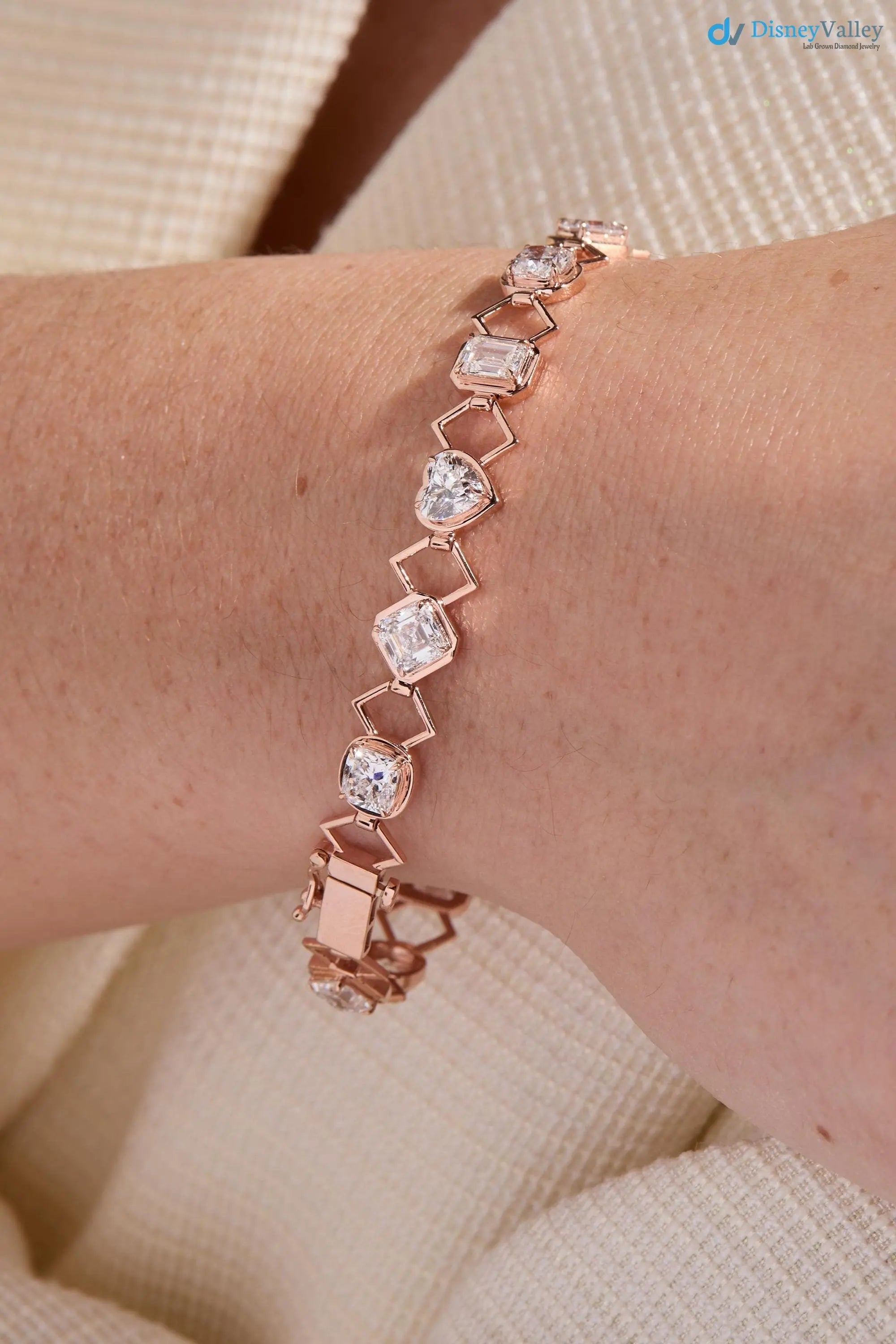 Multi-Shape Lab-Grown Diamond Heart and Emerald shaped bracelet - DisneyValley