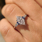 Marquise Cut Engagement Ring With Blue Sapphire Side Stone Style