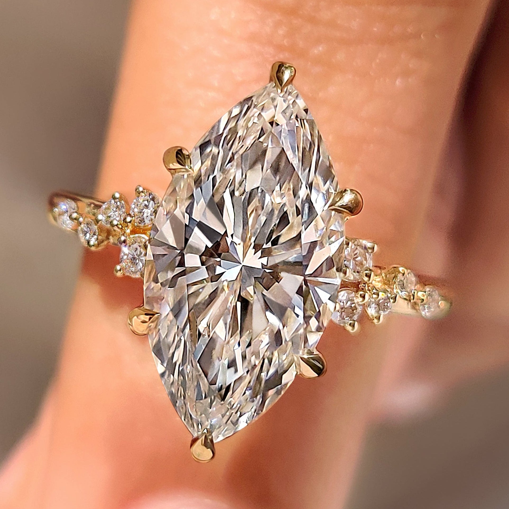 Marquise Cut Engagement Ring in Cluster Setting