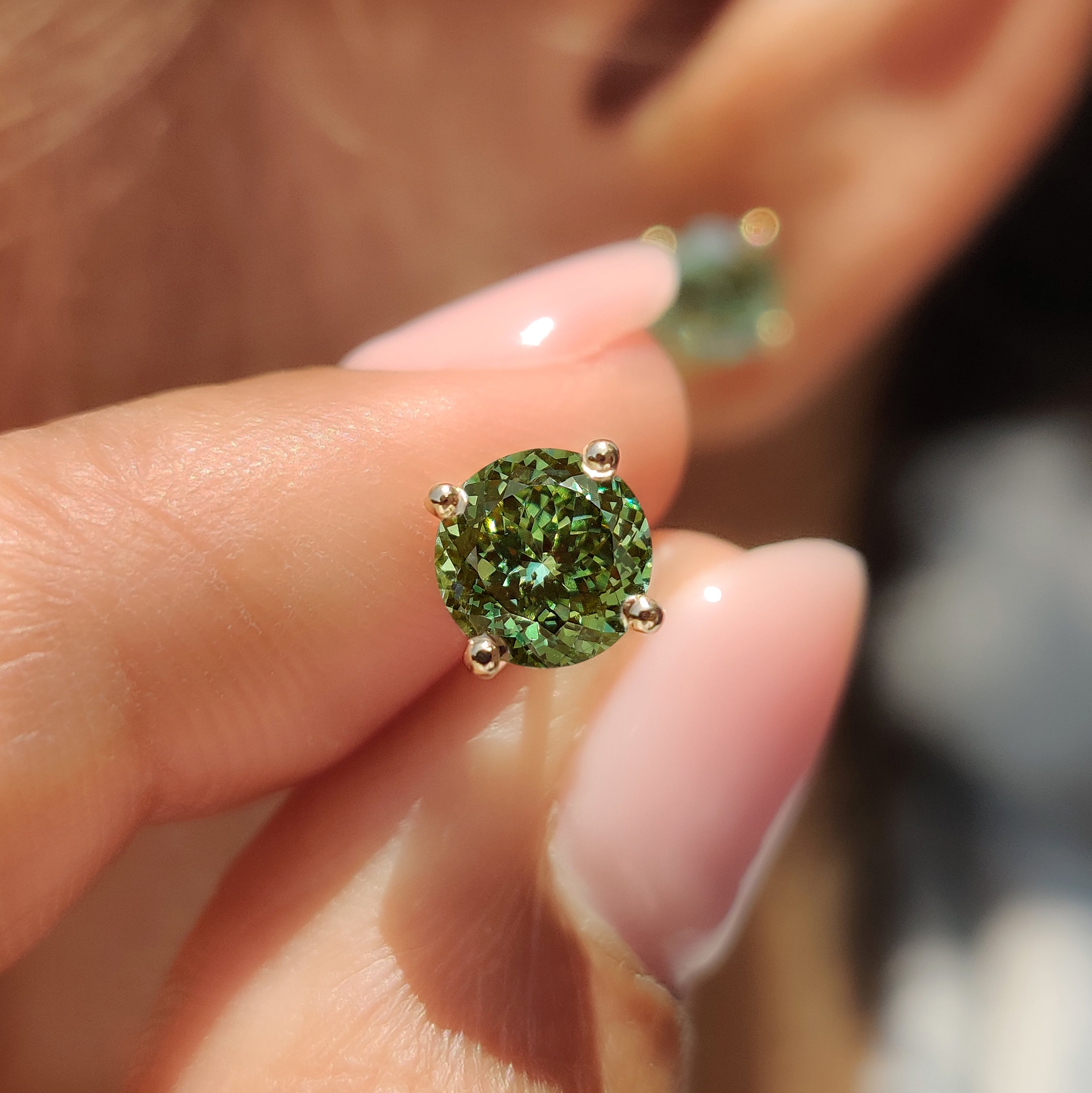 Green Portuguese Cut Diamond Earrings in Push Back