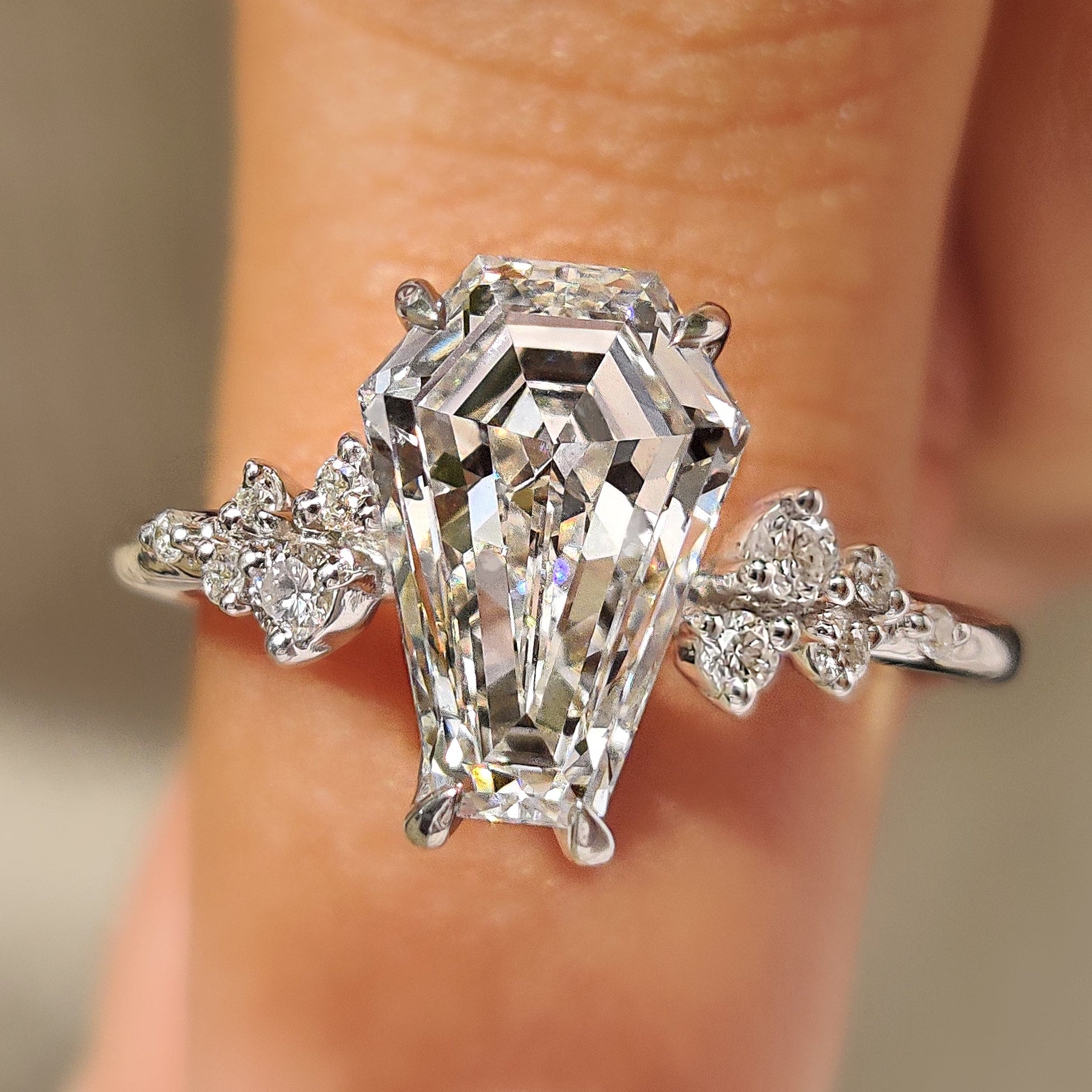 Coffin Cut Engagement Ring with Round Side Stone Main image